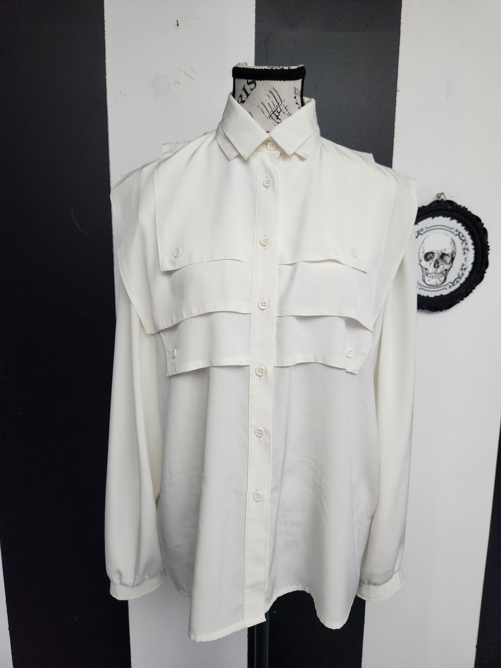 Vintage Ivory Button-Front Layered Yoke Shirt